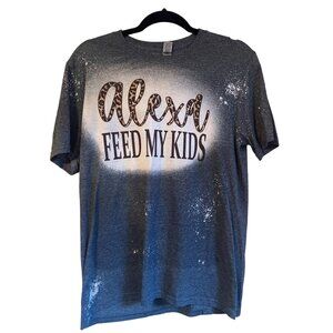 "Alexa Feed My Kids" Distressed Graphic T-Shirt Medium Gildan Softstyle Gray Cot